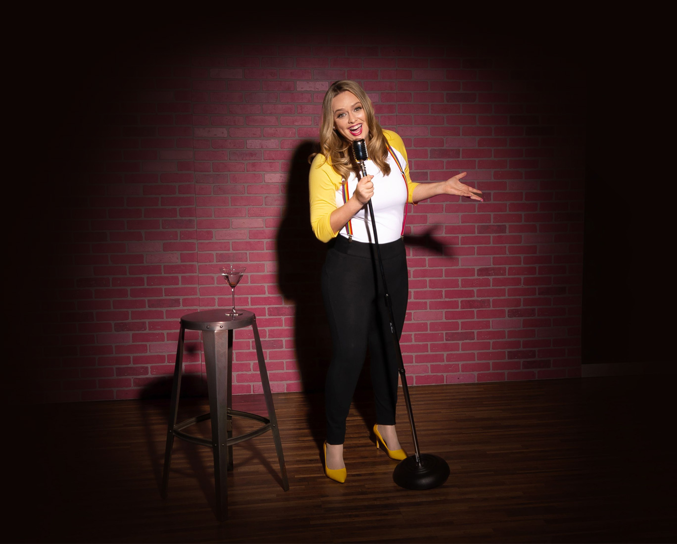 Business comedian Rachael Kay Albesr, woman doing stand up