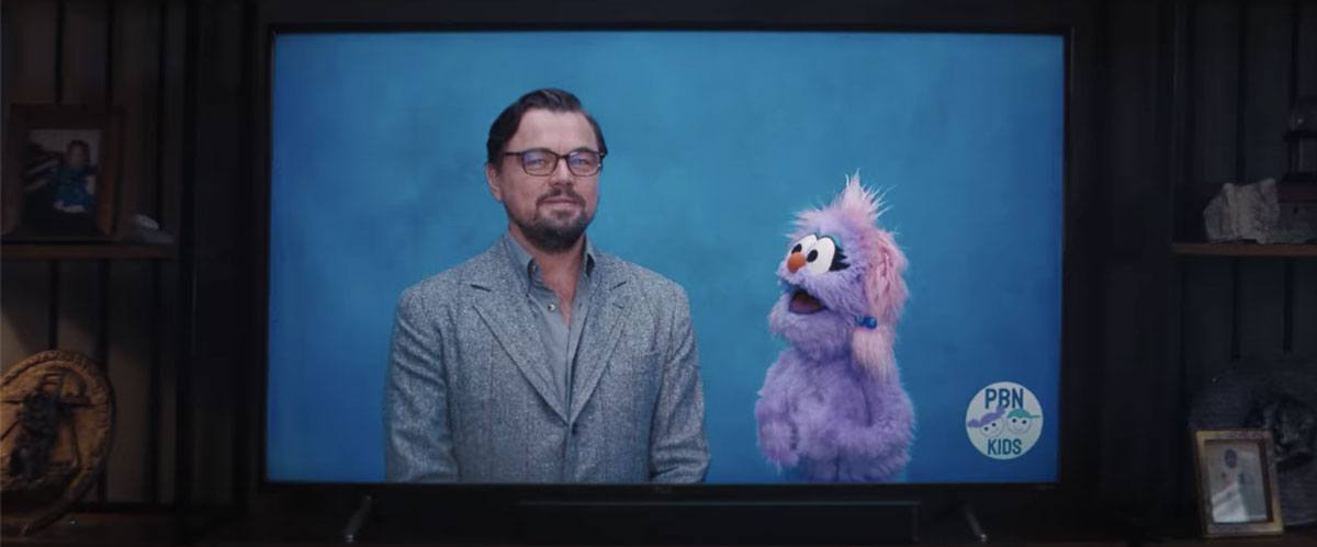 Dr. Randall Mindy (Leonardo DiCaprio) appears on what looks like Sesame Street
