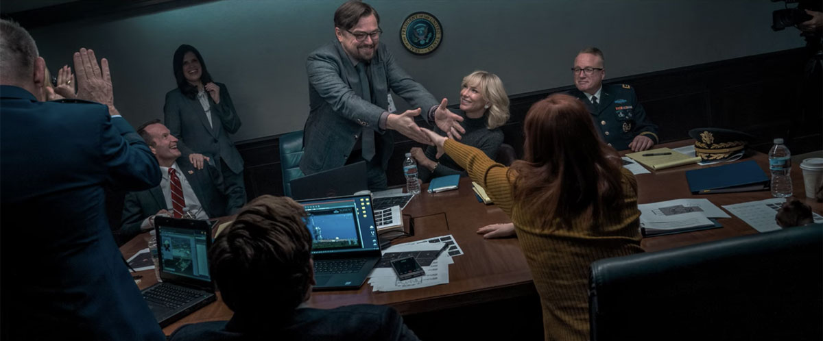 Savior Launch Photo Opportunity Situation Room from Don't Look Up with Leonardo DiCaprio and Cate Blanchett