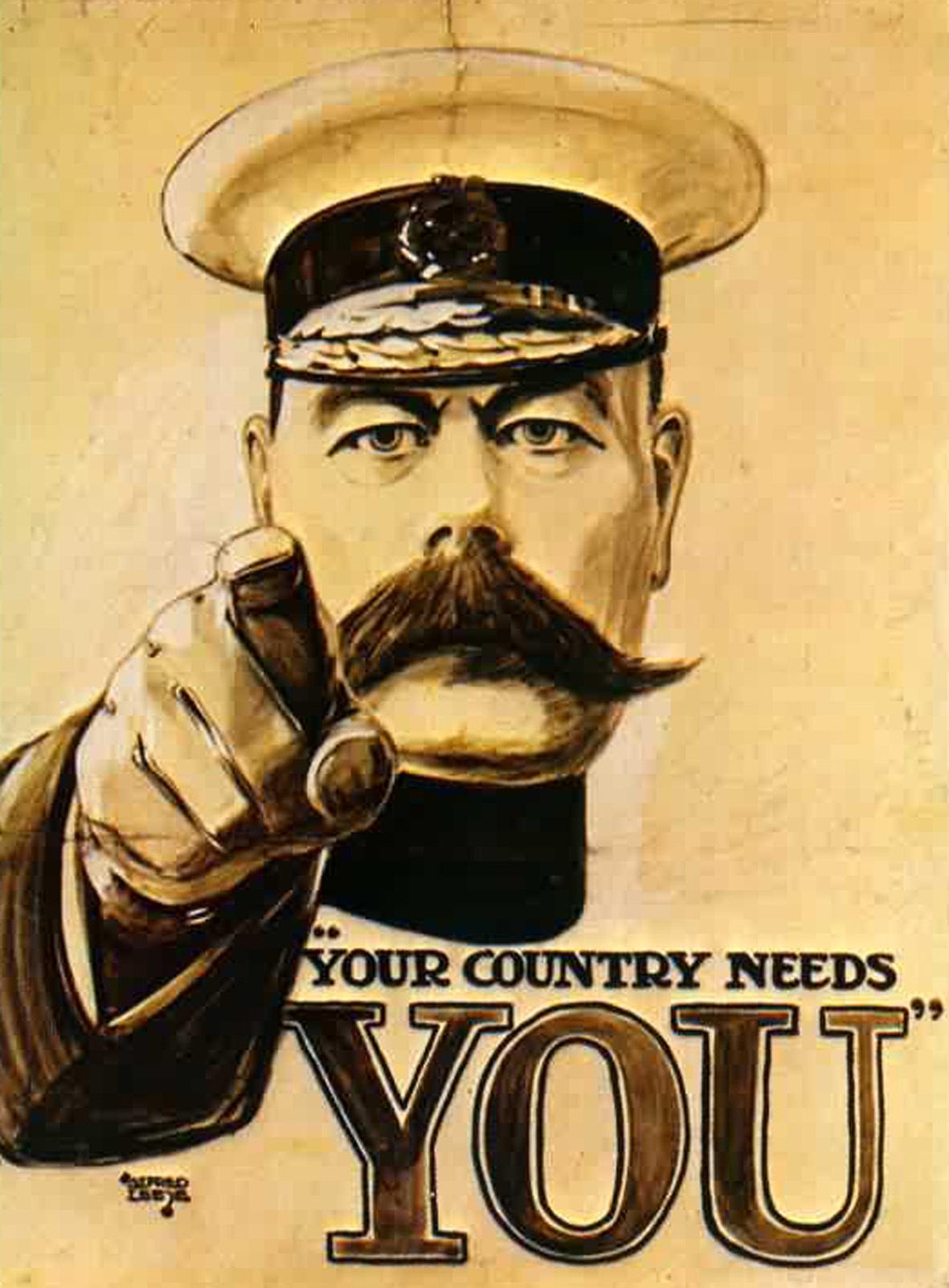 Lord Kitchener - "Your country needs you" WWI propaganda poster
