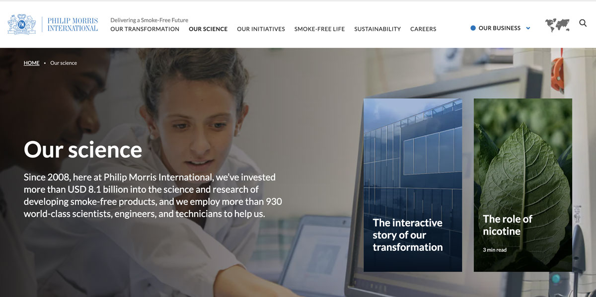 Philip Morris International Website "Science" - 2022