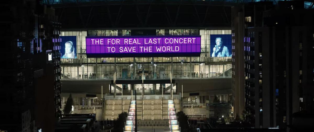 The For Real Last Concert to Save the World. Honest branding in Don't Look Up.