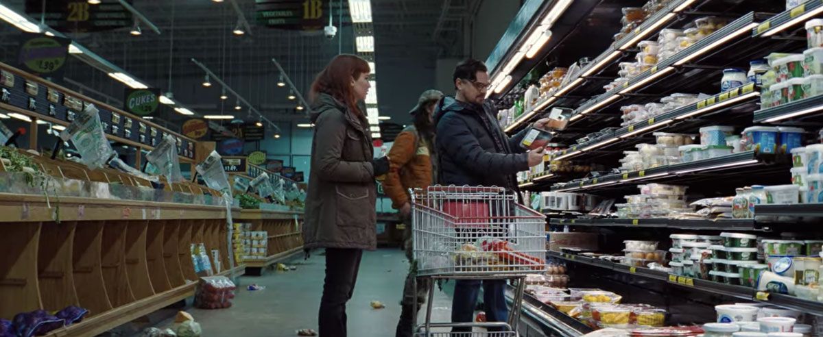 A Trader Joe's lookalike supermarket, where Mindy and Dibiasky discuss salmon. Notably, you can't make out any logos but "CUKES" is loud and clear.