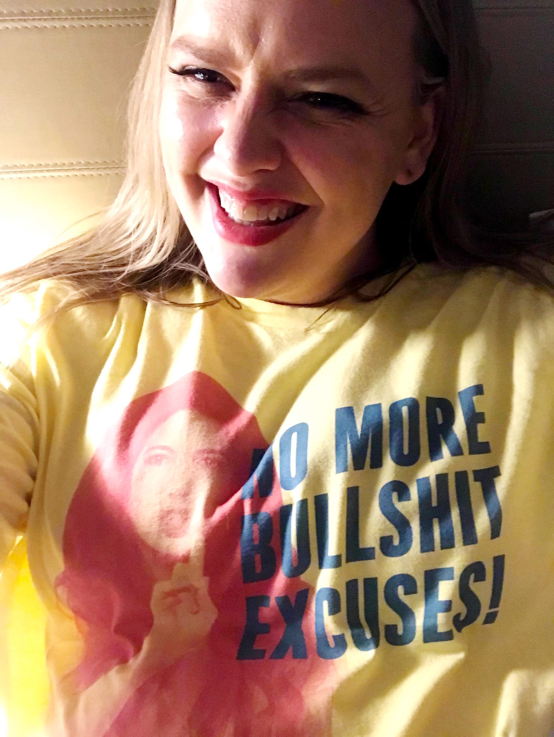 RKA wearing a Marie Forleo "No more bullshit excuses!" t-shirt in September 2019