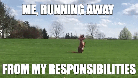 Me, running away from my responsibilities (as a dinosaur) - Rachael Kay Albers