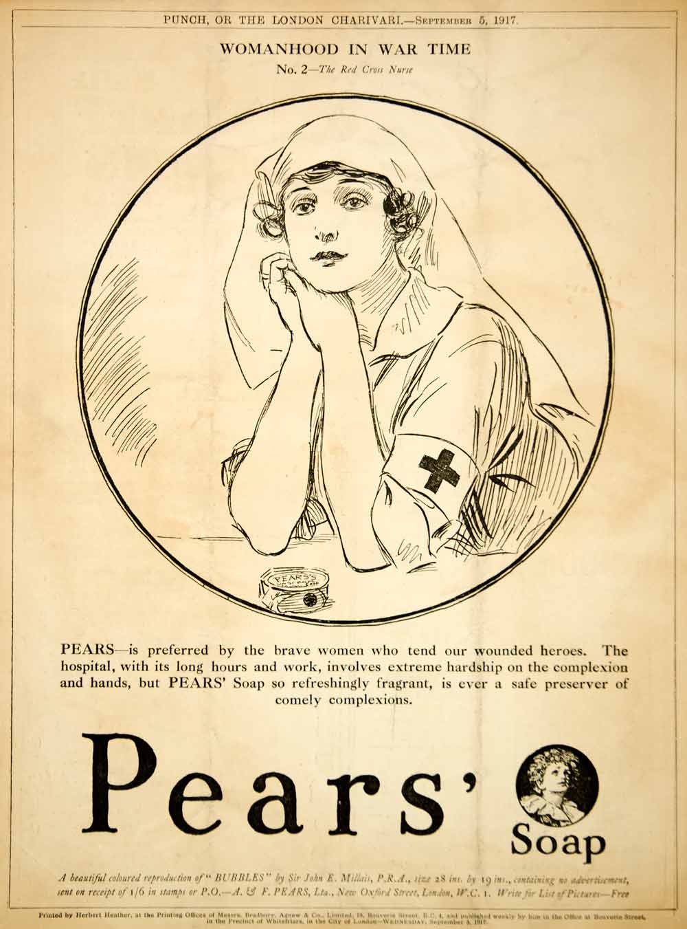 Pears Soap WWI propaganda for the brave woman who tends wounded warriors