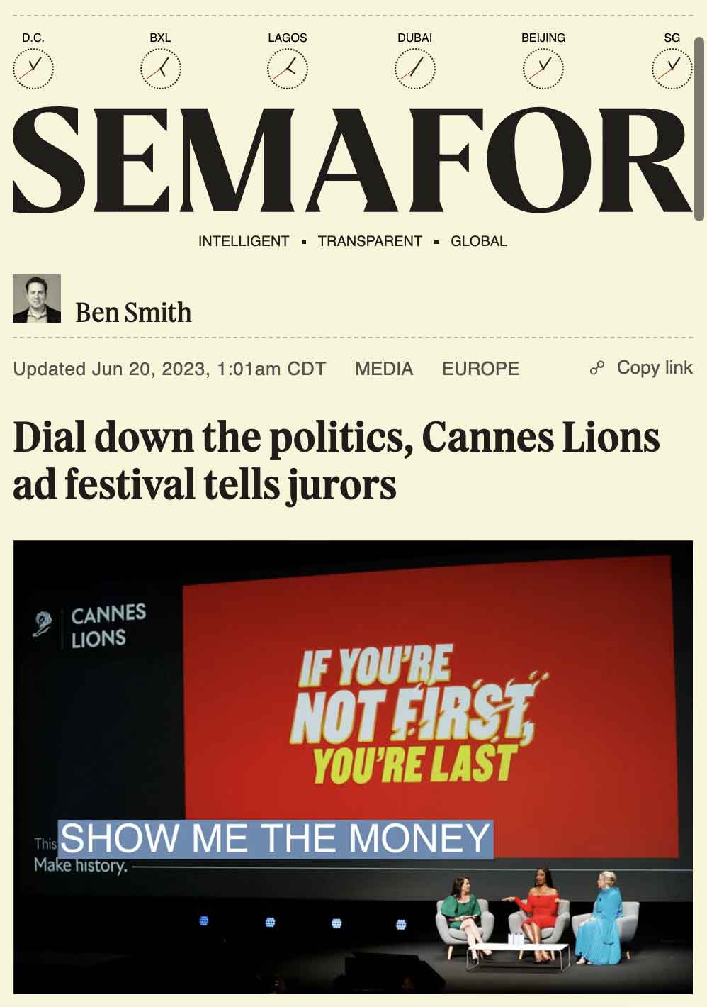 Dial down the politics, Cannes Lions ad festival tells jurors - Semafor