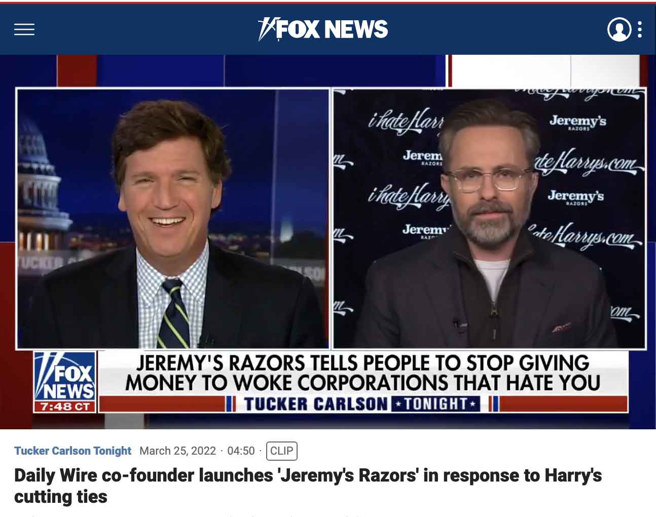 Tucker-Carlson-celebrates-activist-brand-Jeremys-Razors