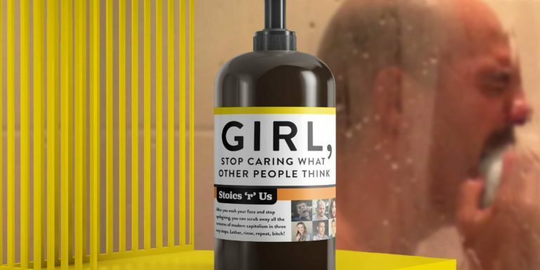 Girl, Stop Caring What Other People Think body wash with Tobias Funke crying in the shower